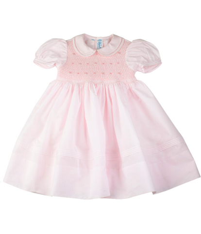 Smocked Rosebud Dress Pink, 12-24M