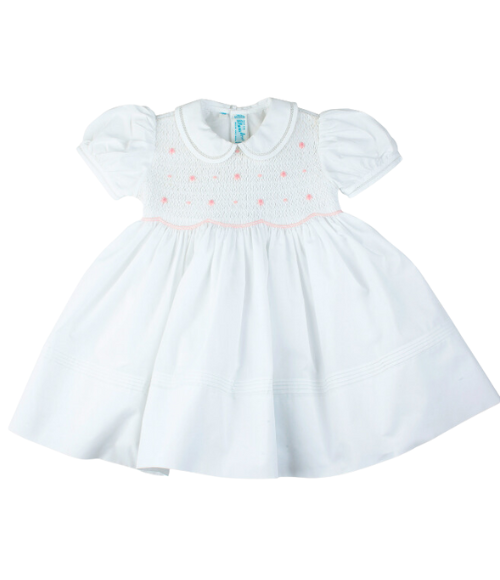 Smocked Rosebud Dress White, 12-24M