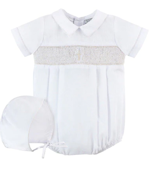 Smocked Cross Baby Boy Christening Set