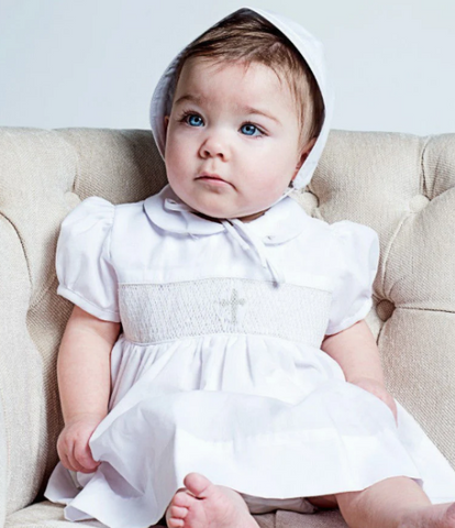 Smocked Cross Baby Girl Christening Set
