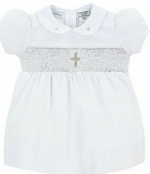 Smocked Cross Baby Girl Christening Set