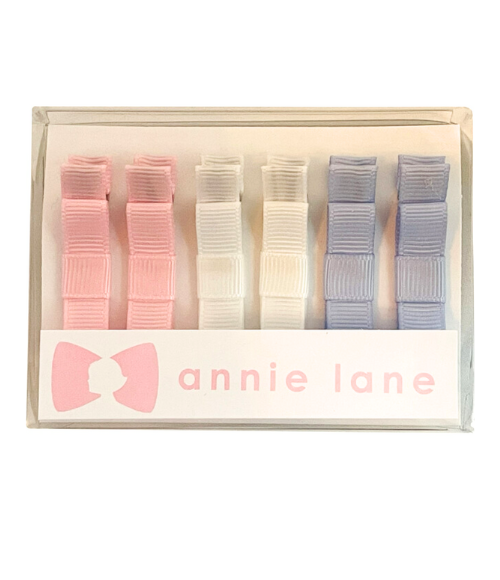 6 Bows Set - Baby Pink, White & Blue