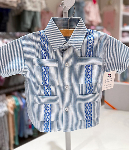 Steel Blue Stripe Guayabera