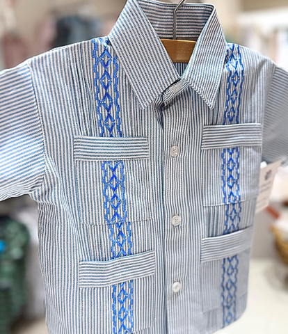 Steel Blue Stripe Guayabera
