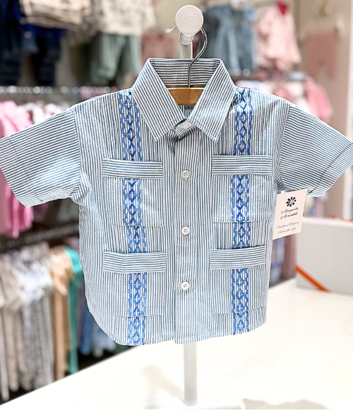 Steel Blue Stripe Guayabera