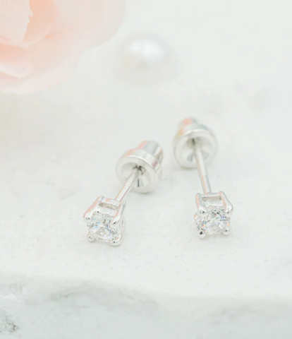 Sterling Silver Baby & Kid's CZ Stud Earrings