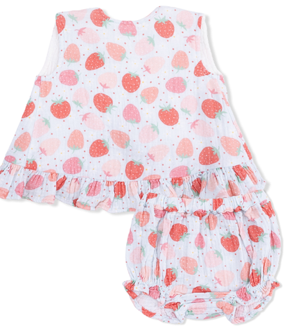 Strawberry Ruffle Back Top & Bloomer Set