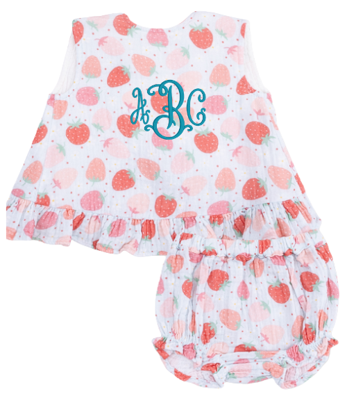 Strawberry Ruffle Back Top & Bloomer Set, 12-18M