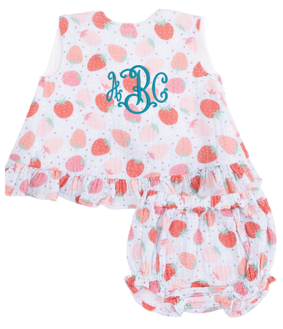 Strawberry Ruffle Back Top & Bloomer Set, 12-18M