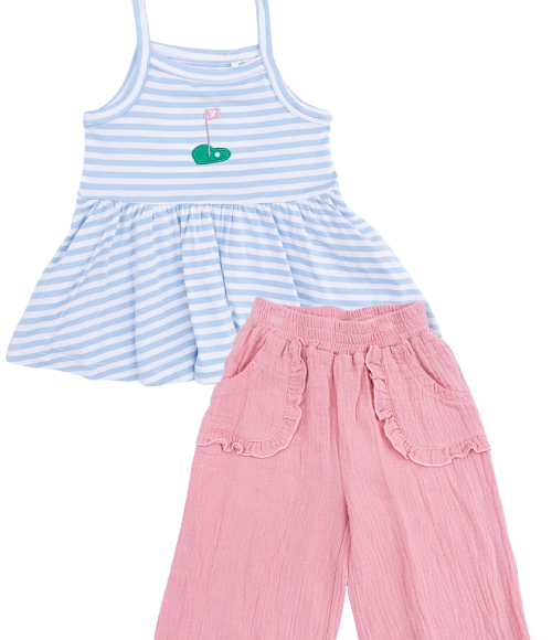 Striped Golf Peplum Top & Wide Leg Pant