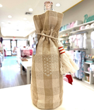 Embroidered Tan Check Wine Bags
