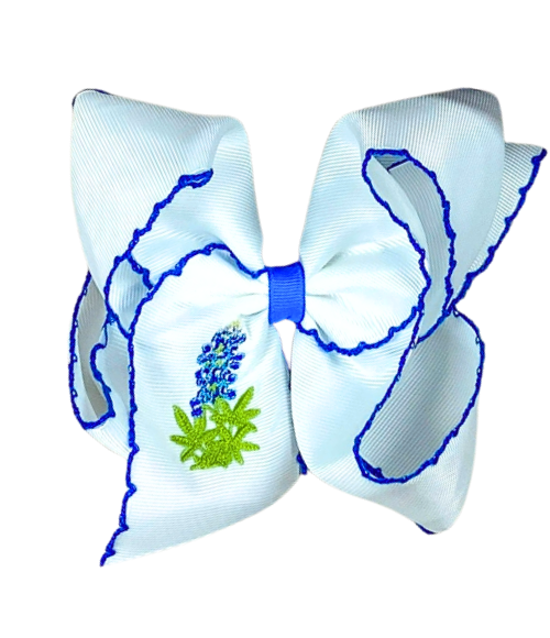 Texas Bluebonnets Embroidered Bow