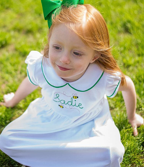 Bambinos Trinity Twirl SS Dress - White/Green, 3M