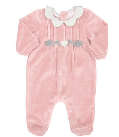 Velour Baby Rose Footie - Hearts & Bows, 6-9M