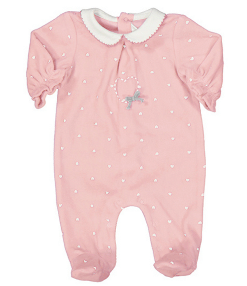 Velour Baby Rose Footie - Mini Hearts