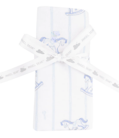 Vintage Blue Rocking Horse Swaddle Blanket