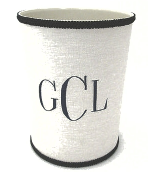 Jan Sevadjian Monogrammed Waste Basket