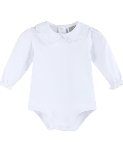 White Lace Collared Girls LS Bodysuit