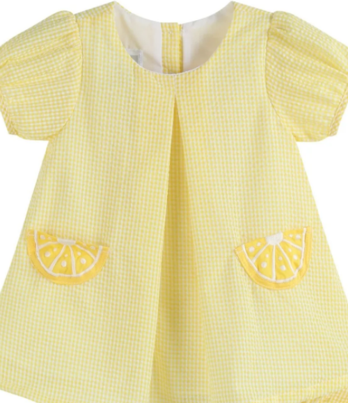 Yellow Lemon Dress & Bloomer Set