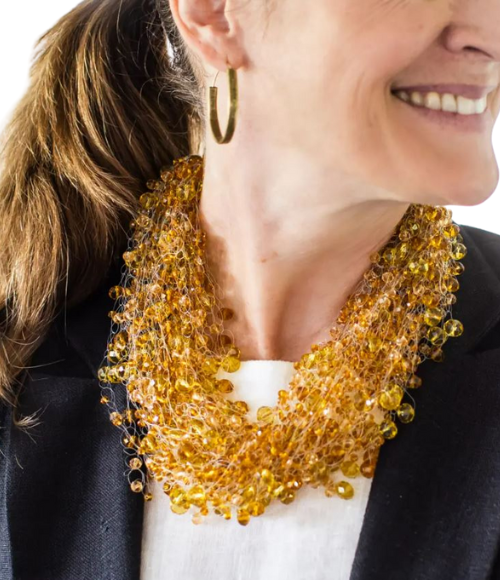 Amber Crystal Bead Cluster Necklace