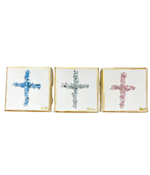 Hand Painted Crystal Cross Canvas Art