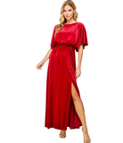 Holiday Red Velvet Cape Evening Gown