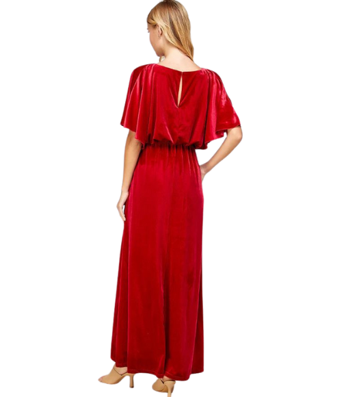 Red Velvet Cape Evening Gown