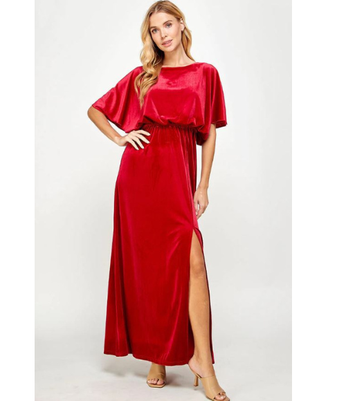 Red Velvet Cape Evening Gown