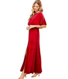 Holiday Red Velvet Cape Evening Gown