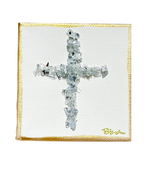 Hand Painted Crystal Cross Canvas Art