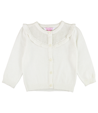 Cream Knit Ruffle Trim Cardigan