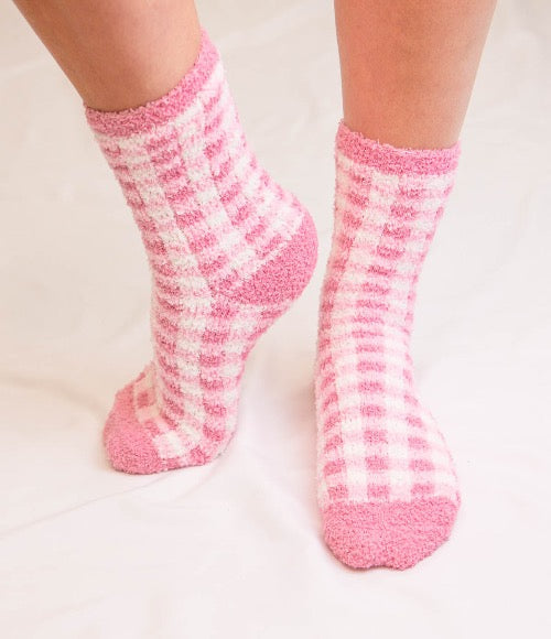 Pink Gingham Cozy Socks