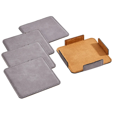 Leatherette Coaster Set - Grey