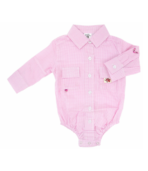 Pink Gingham Fishing Shirt Onesie, 3M