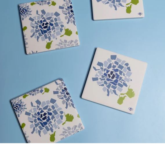 Blue Hydrangea 50 States Coaster Set