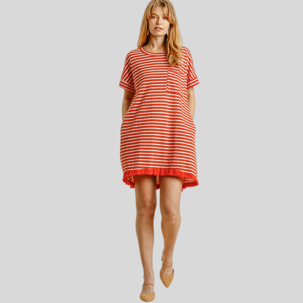 Brick Red Striped Dress