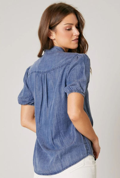 Chambray Bow Tie Top, Small