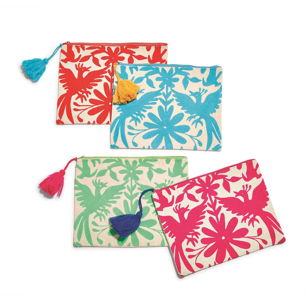 Embroidered Pouch with Tassel Zipper Pull