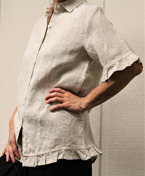 Sarah Grey Striped Linen Top