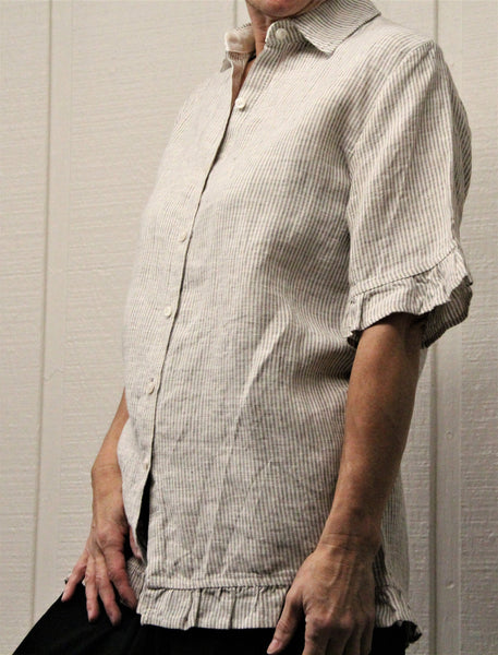 Sarah Grey Striped Linen Top