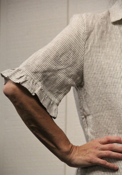 Sarah Grey Striped Linen Top