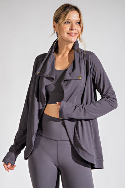 Plus Size Asymmetric Jacket with Cowl Neck - Multiple Colors