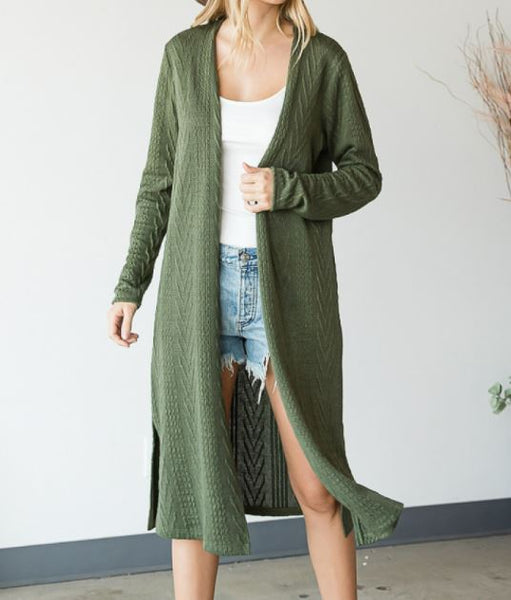 Long Knit Cardigan in Olive