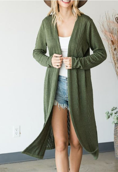 Long Knit Cardigan in Olive