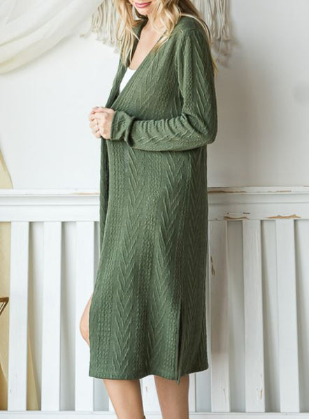 Long Knit Cardigan in Olive