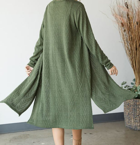 Long Knit Cardigan in Olive