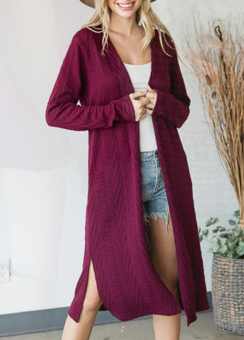 Long Knit Cardigan in Burgundy