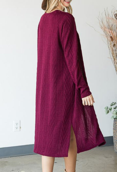 Long Knit Cardigan in Burgundy