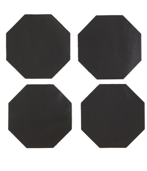 Black Leather Coaster Set