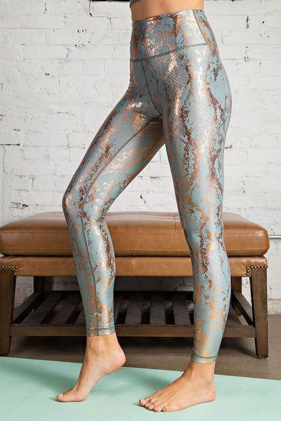 Plus Snake Foil Full Length Leggings in Antique Sage & Gold